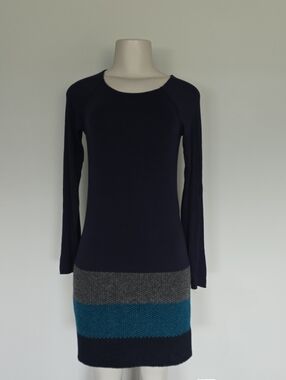 Bailey 44 navy blue long sleeve dress striped wool trim-S